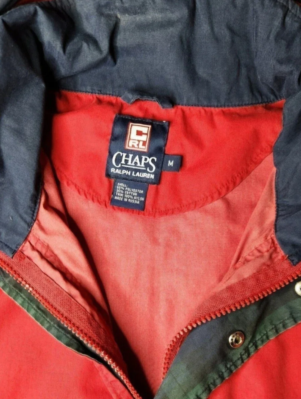 Vintage Chaps Ralph Lauren Jacket Mens Medium Red Quarter Zip Windbreaker RL Log